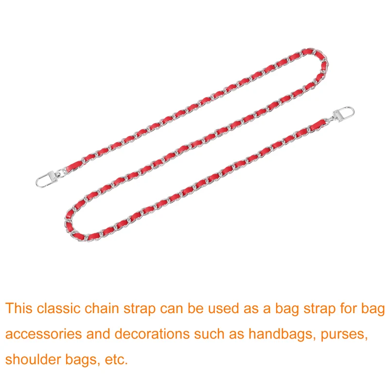 39" Purse Chain Strap with Buckles for Shoulder and Cross Body (Red + Silver)