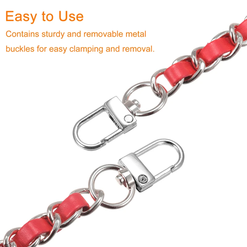 39" Purse Chain Strap with Buckles for Shoulder and Cross Body (Red + Silver)