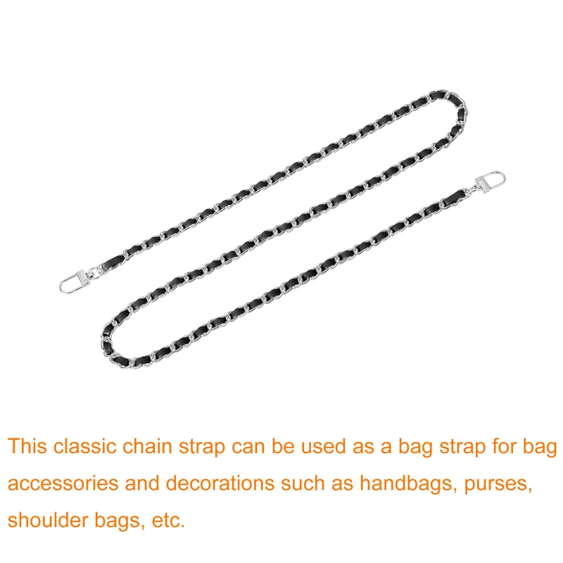 39" Purse Chain Strap with Buckles for Shoulder and Cross Body (Black + Silver)
