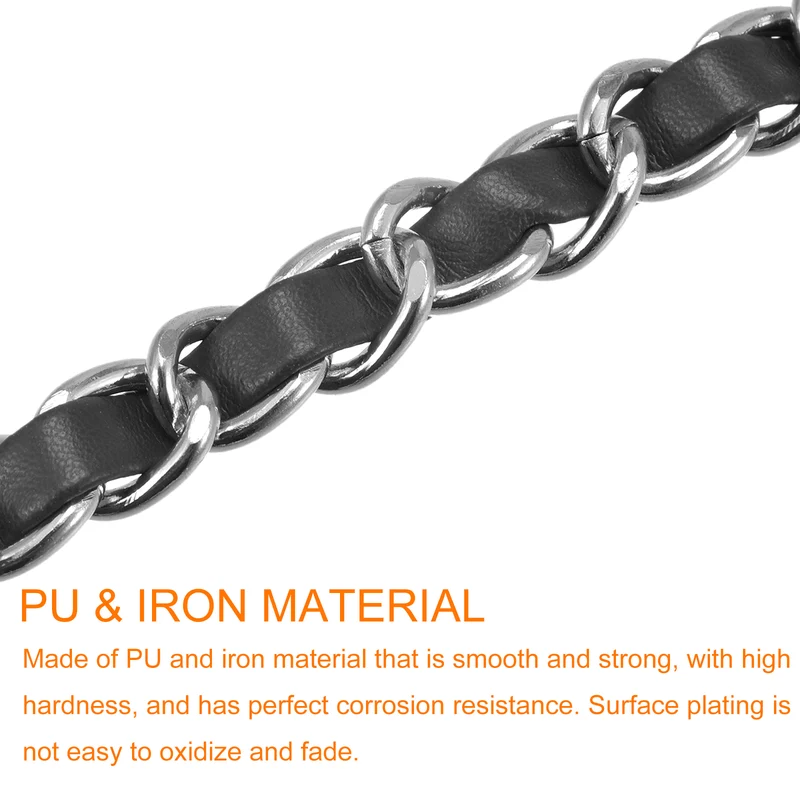 39" Purse Chain Strap with Buckles for Shoulder and Cross Body (Black + Silver)