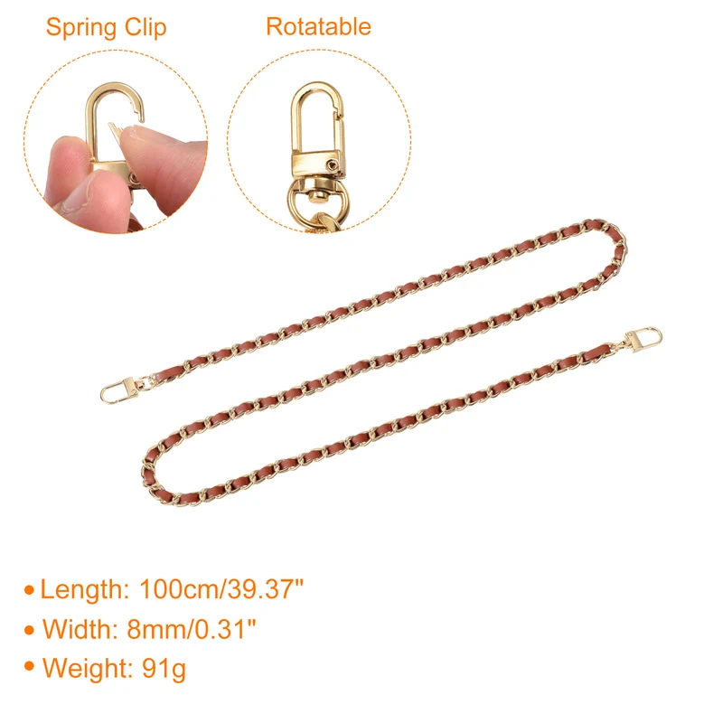 39" Purse Chain Strap with Buckles for Shoulder and Cross Body (Brown + Gold)