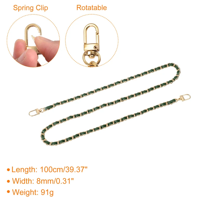 39" Purse Chain Strap with Buckles for Shoulder and Cross Body (Green + Gold)