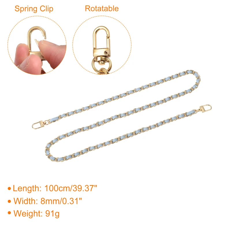 39" Purse Chain Strap with Buckles for Shoulder and Cross Body (Sky Blue + Gold)