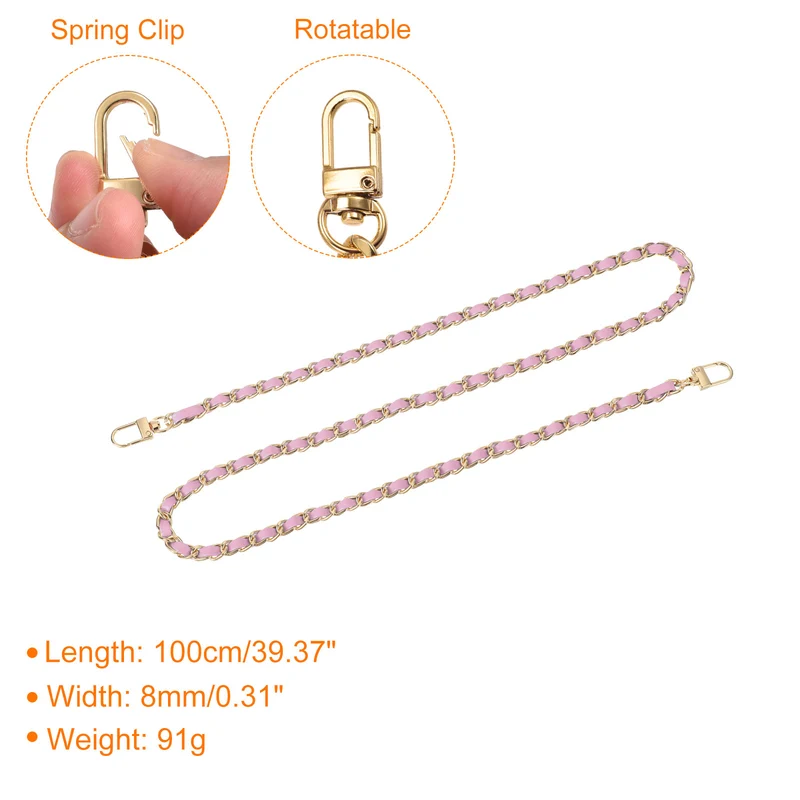 39" Purse Chain Strap with Buckles for Shoulder and Cross Body (Pink + Gold)