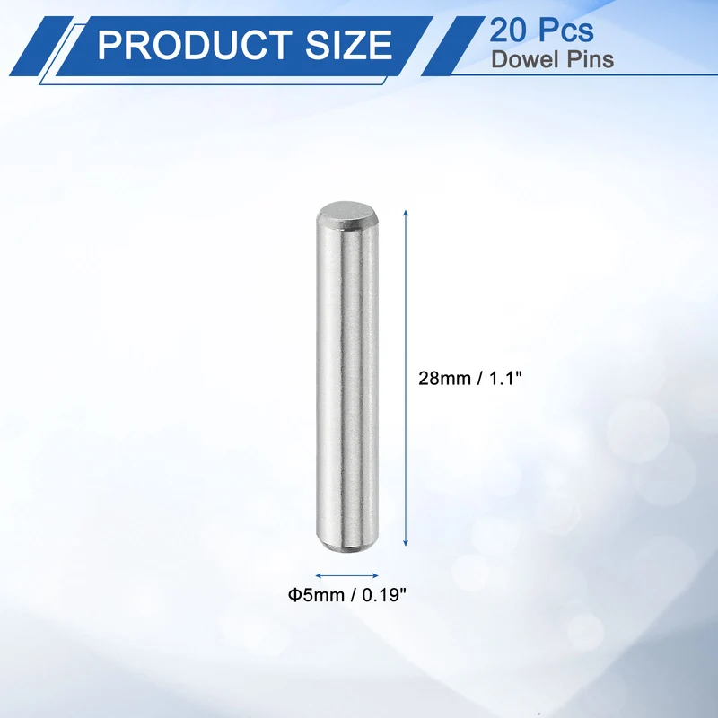 20 Pcs 5 mm x 28 mm Dowel Pins, 316L Stainless Steel Shelf Support Peg Pin