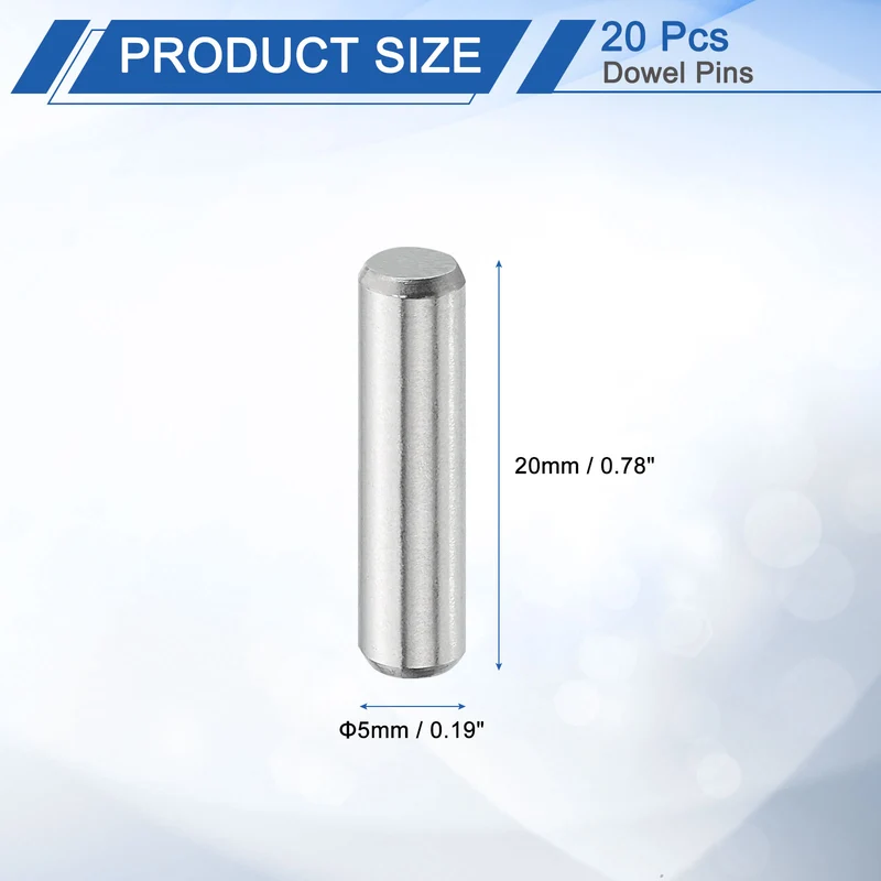 20 Pcs 5 mm x 20 mm Dowel Pins, 316L Stainless Steel Shelf Support Peg Pin