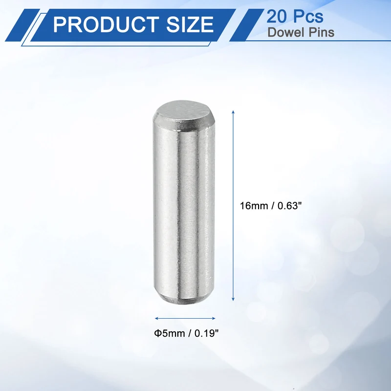 20 Pcs 5 mm x 16 mm Dowel Pins, 316L Stainless Steel Shelf Support Peg Pin