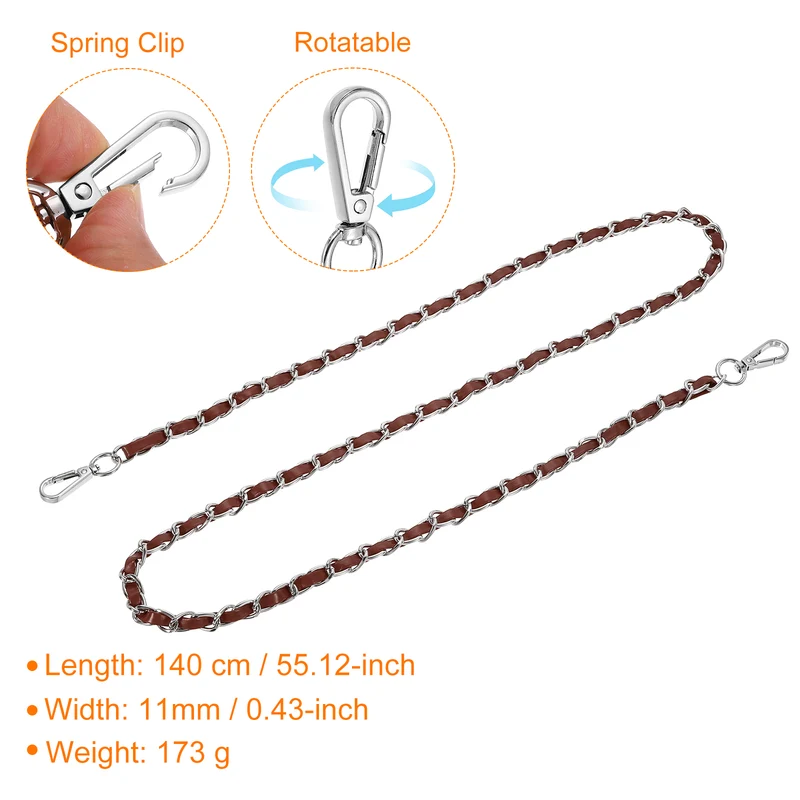 55" Purse Strap with Buckle for Shoulder and Cross Body(Dark Brown+Silver)