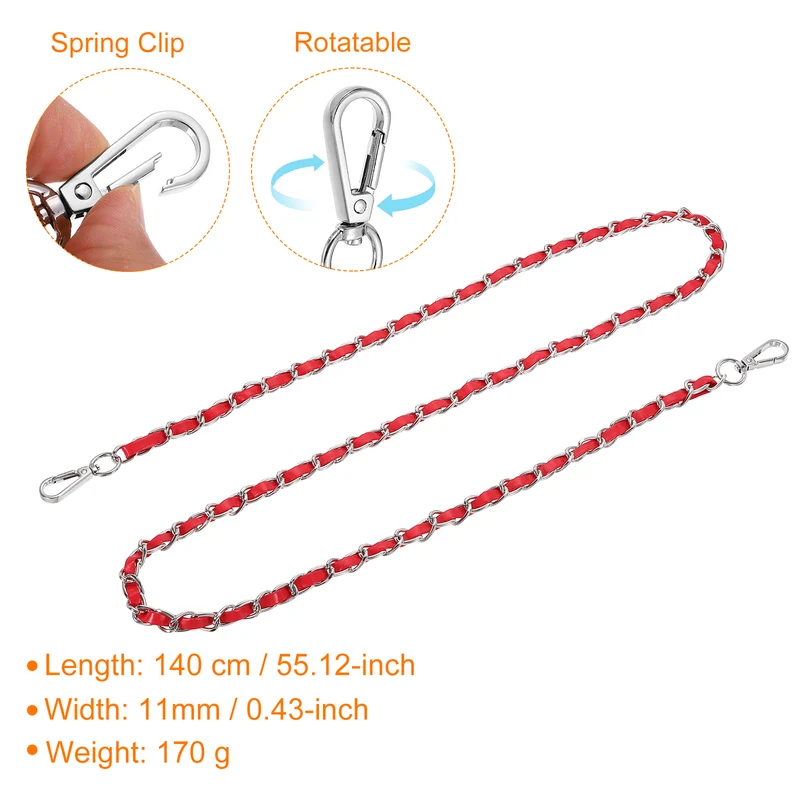 55" Purse Strap with Buckle for Shoulder and Cross Body(Red+Silver)