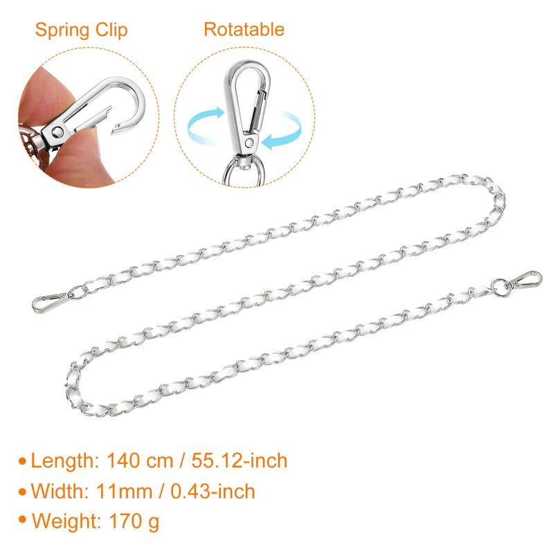 55" Purse Strap with Buckle for Shoulder and Cross Body(White+Silver)