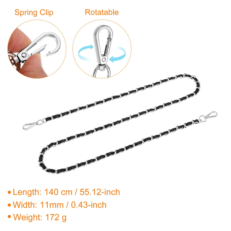 55" Purse Strap with Buckle for Shoulder and Cross Body(Black+Silver)