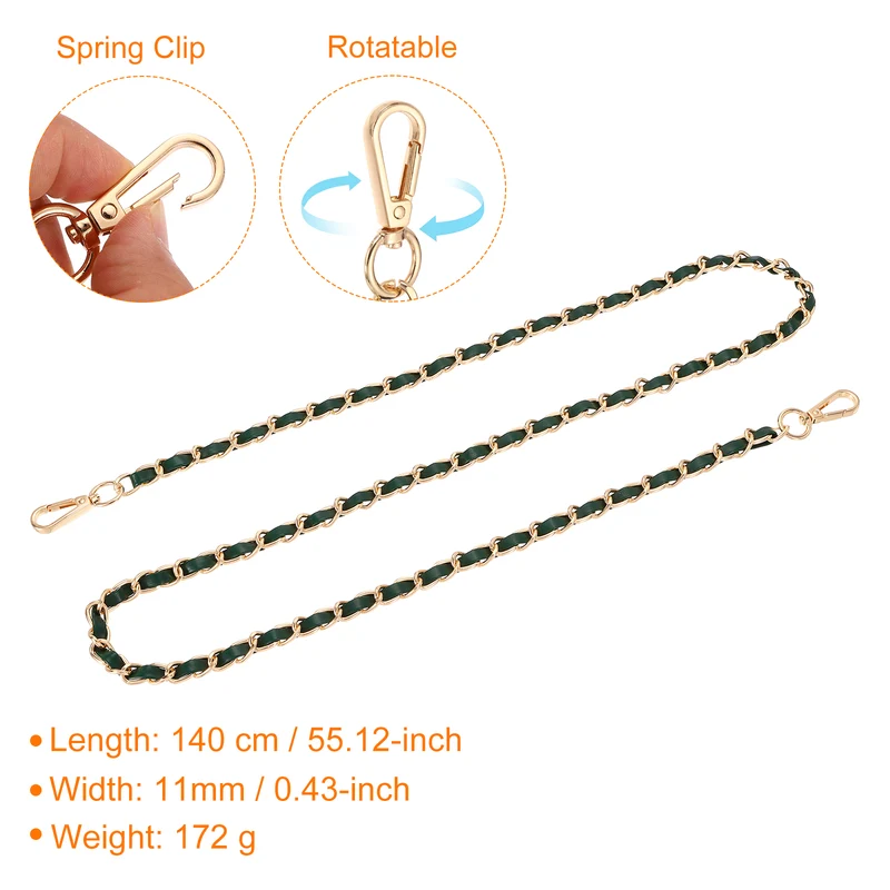 55" Purse Strap with Buckle for Shoulder and Cross Body(Green+Gold)