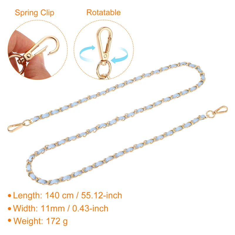55" Purse Strap with Buckle for Shoulder and Cross Body(Sky Blue+Gold)