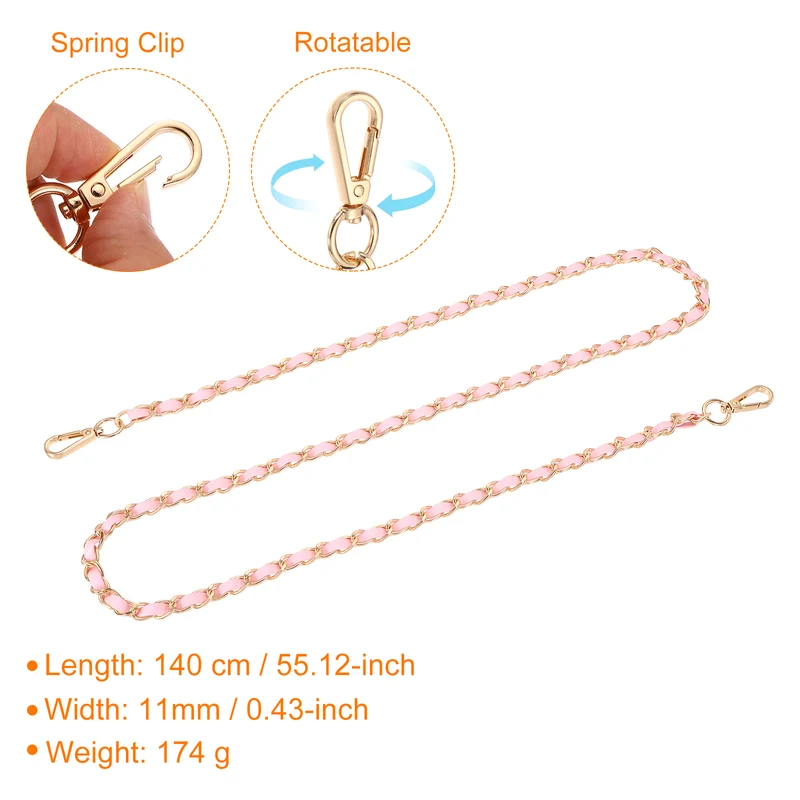 55" Purse Strap with Buckle for Shoulder and Cross Body(Pink+Gold)