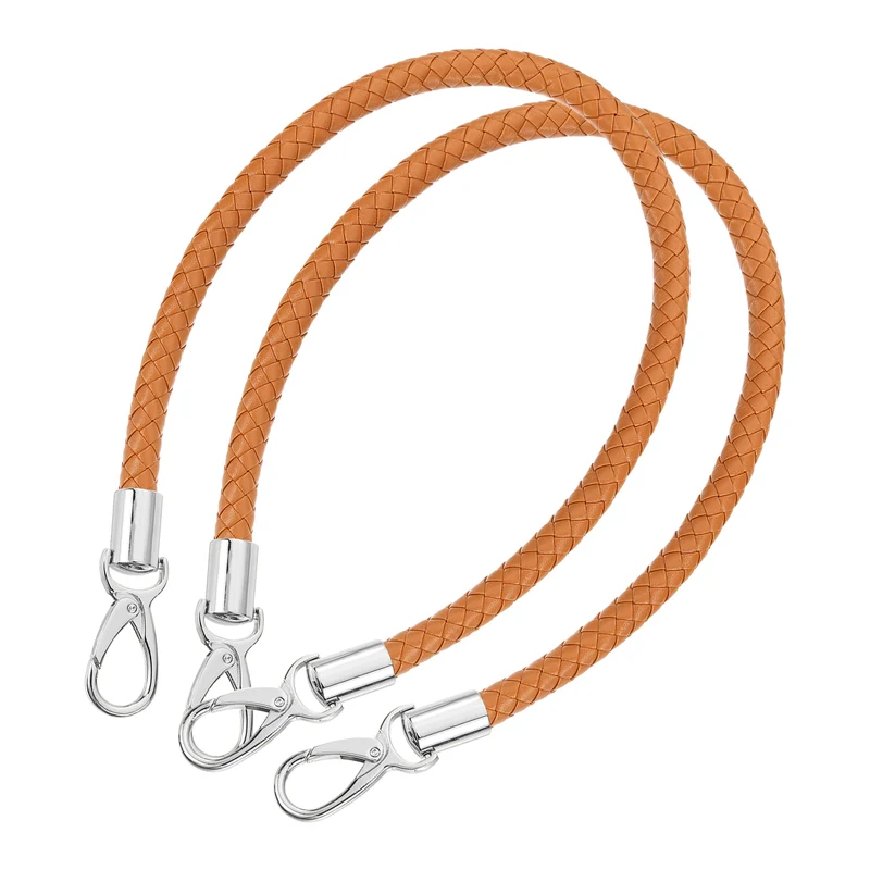 2Pcs 60cm Short Leather PU Braided Purse Replacement (Yellow Brown, Silver)