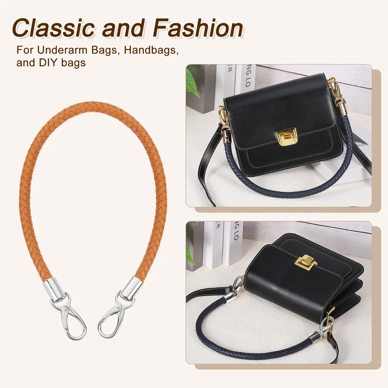 2Pcs 60cm Short Leather PU Braided Purse Replacement (Yellow Brown, Silver)