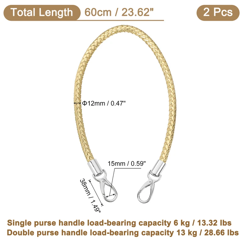 2Pcs 60cm Short Leather PU Braided Purse Replacement (Gold, Silver)