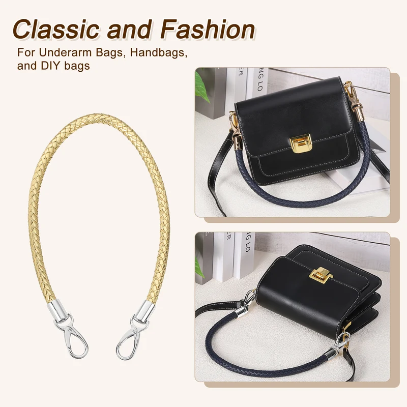 2Pcs 60cm Short Leather PU Braided Purse Replacement (Gold, Silver)