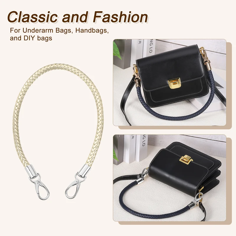2Pcs 60cm Short Leather PU Braided Purse Replacement (Light Gold, Silver)