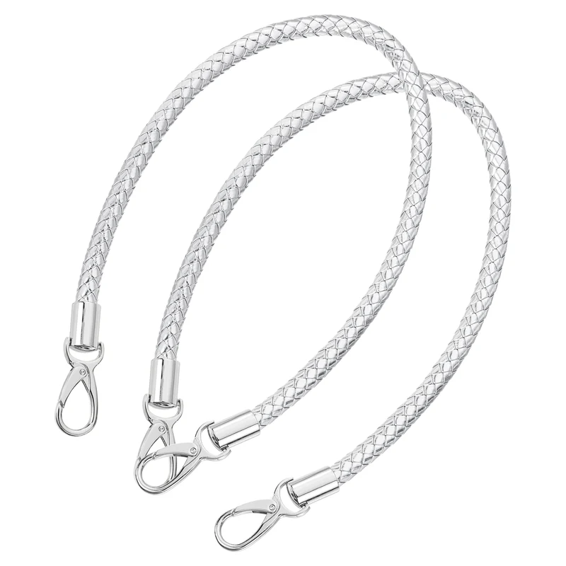 2Pcs 60cm Short Leather PU Braided Purse Replacement (Silver, Silver)