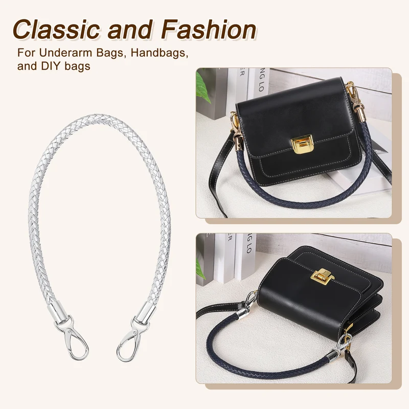 2Pcs 60cm Short Leather PU Braided Purse Replacement (Silver, Silver)