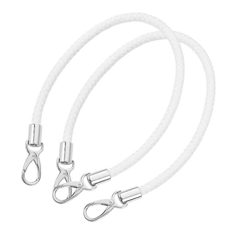 2Pcs 60cm Short Leather PU Braided Purse Replacement (White, Silver)