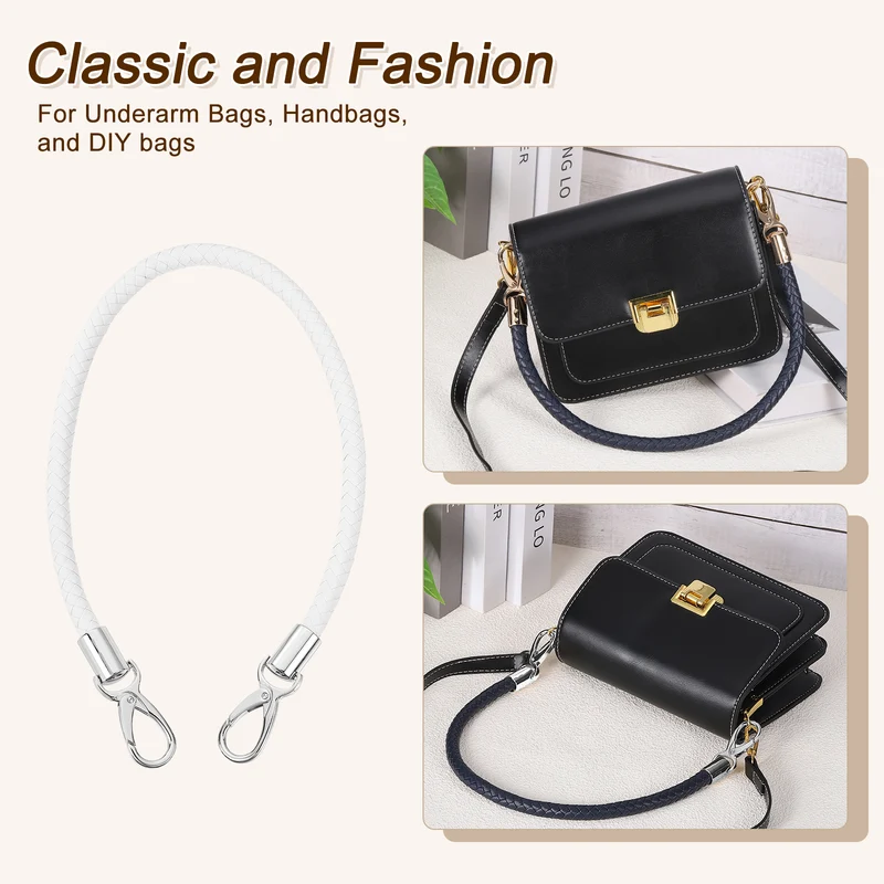 2Pcs 60cm Short Leather PU Braided Purse Replacement (White, Silver)