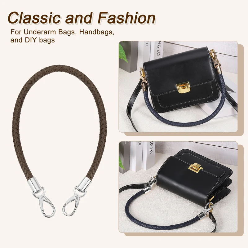 2Pcs 60cm Short Leather PU Braided Purse Replacement Dark Coffee Silver