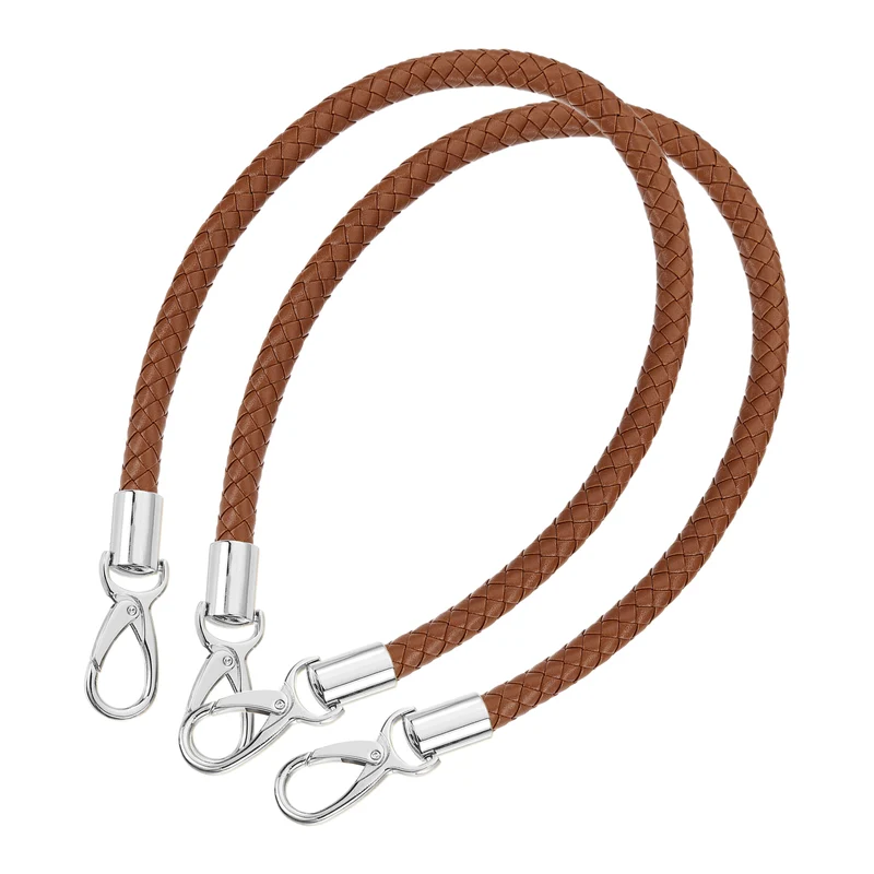 2Pcs 60cm Short Leather PU Braided Purse Replacement Brown Silver