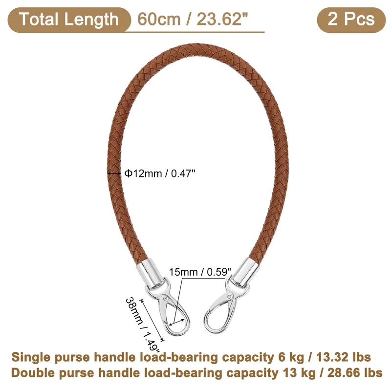 2Pcs 60cm Short Leather PU Braided Purse Replacement Brown Silver