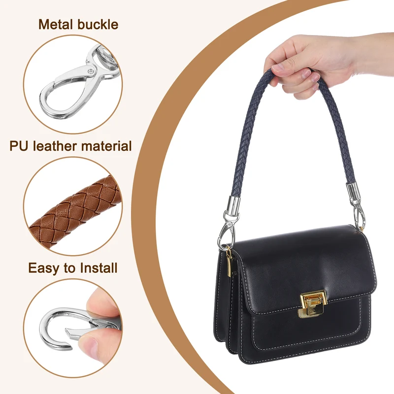 2Pcs 60cm Short Leather PU Braided Purse Replacement Brown Silver