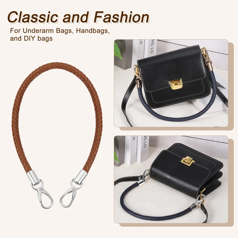 2Pcs 60cm Short Leather PU Braided Purse Replacement Brown Silver