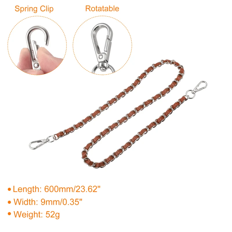 Purse Chain Strap, 24" Purse Strap Shoulder Bag Replacement Strap, Brown+Silver