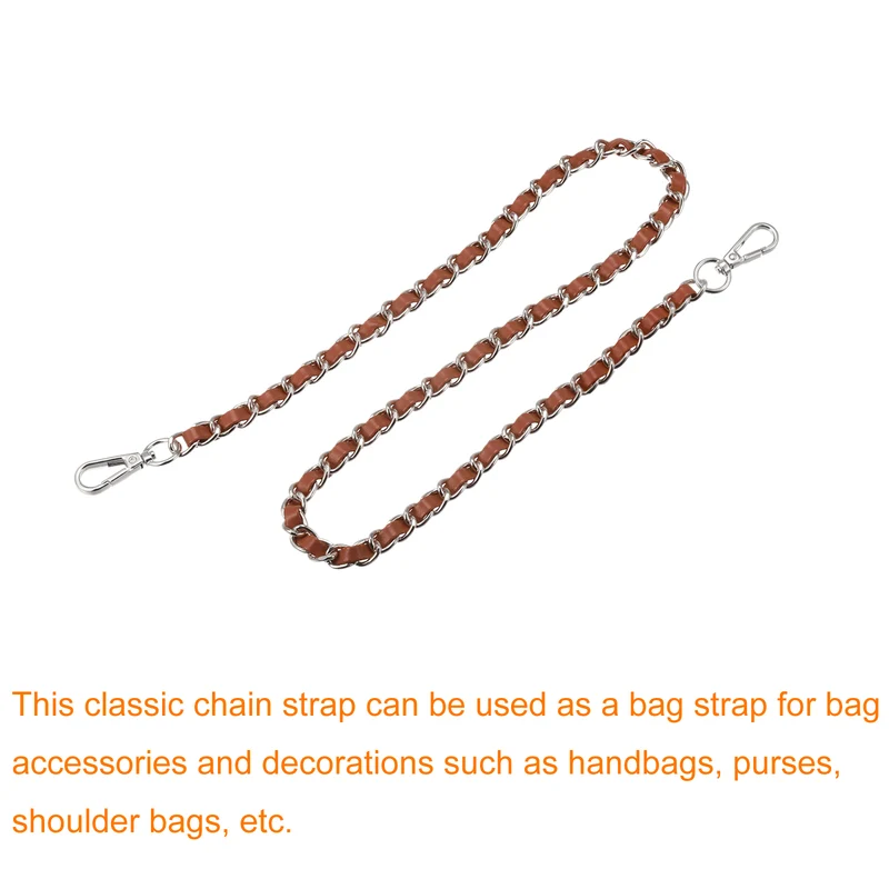Purse Chain Strap, 24" Purse Strap Shoulder Bag Replacement Strap, Brown+Silver