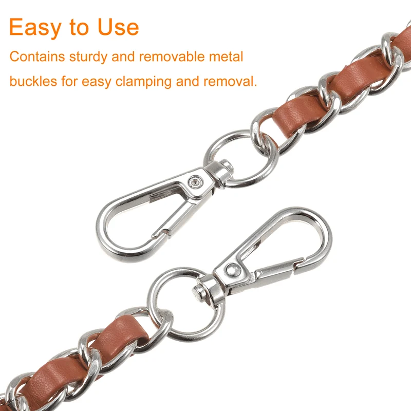 Purse Chain Strap, 24" Purse Strap Shoulder Bag Replacement Strap, Brown+Silver