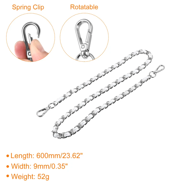 Purse Chain Strap, 24" Purse Strap Shoulder Bag Replacement Strap, White+Silver