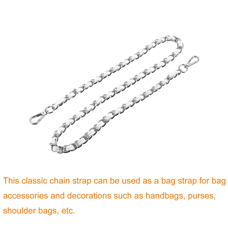 Purse Chain Strap, 24" Purse Strap Shoulder Bag Replacement Strap, White+Silver