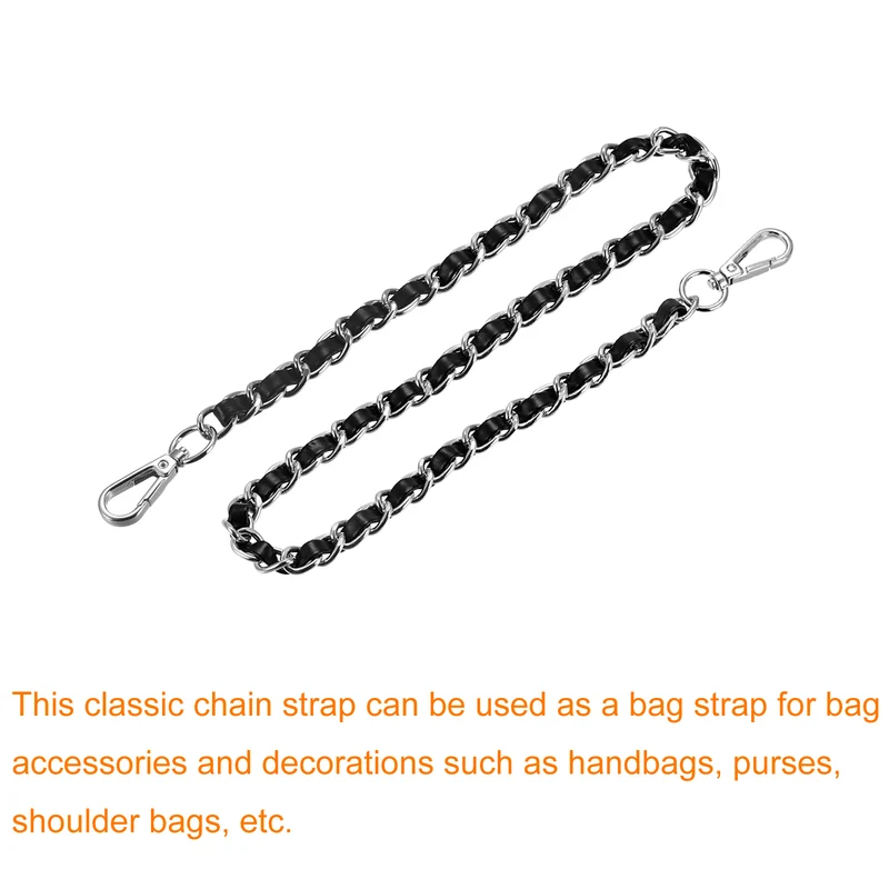 Purse Chain Strap, 24" Purse Strap Shoulder Bag Replacement Strap, Black+Silver