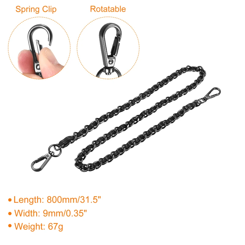 Purse Chain Strap, 32" Purse Strap Shoulder Bag Replacement Strap, Black+Grey