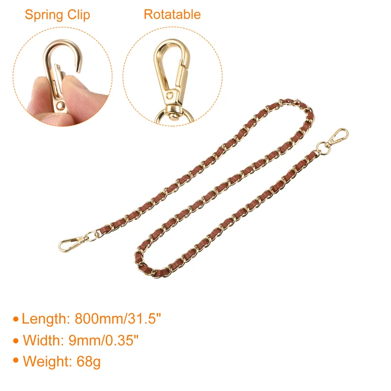 Purse Chain Strap, 32" Purse Strap Shoulder Bag Replacement Strap, Brown+Gold