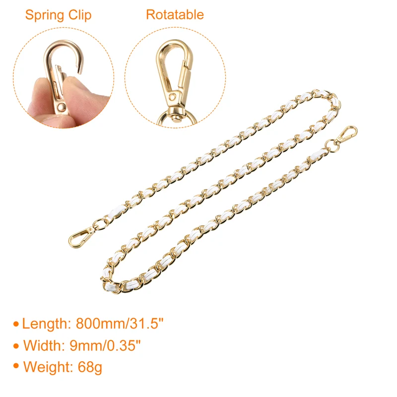 Purse Chain Strap, 32" Purse Strap Shoulder Bag Replacement Strap, White+Gold