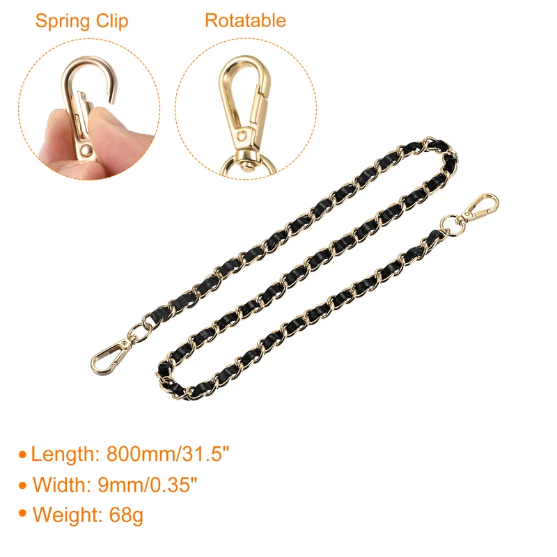 Purse Chain Strap, 32" Purse Strap Shoulder Bag Replacement Strap, Black+Gold