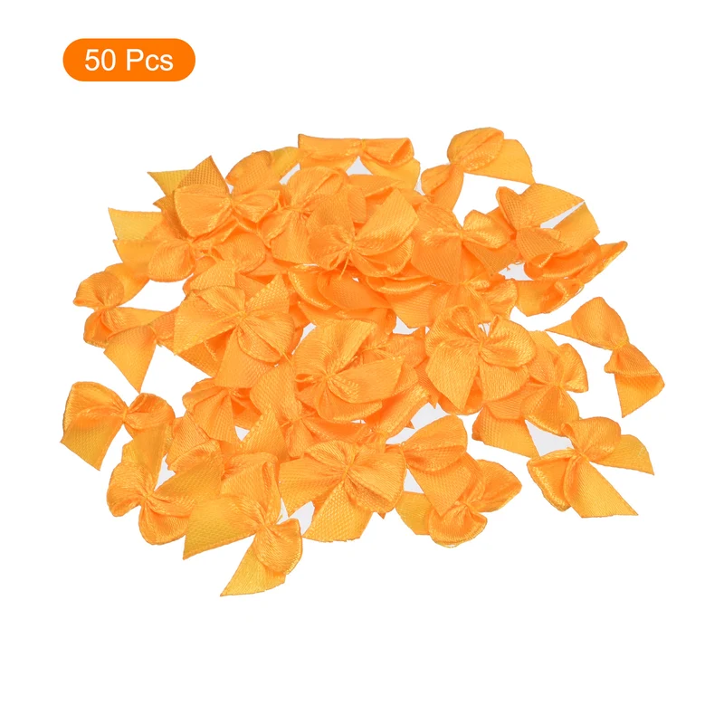 50Pcs Mini Ribbon Bow 1" Mini Fabric Satin Ribbon Flower Bows for Craft DIY Sewing Wedding Birthday Party Orange