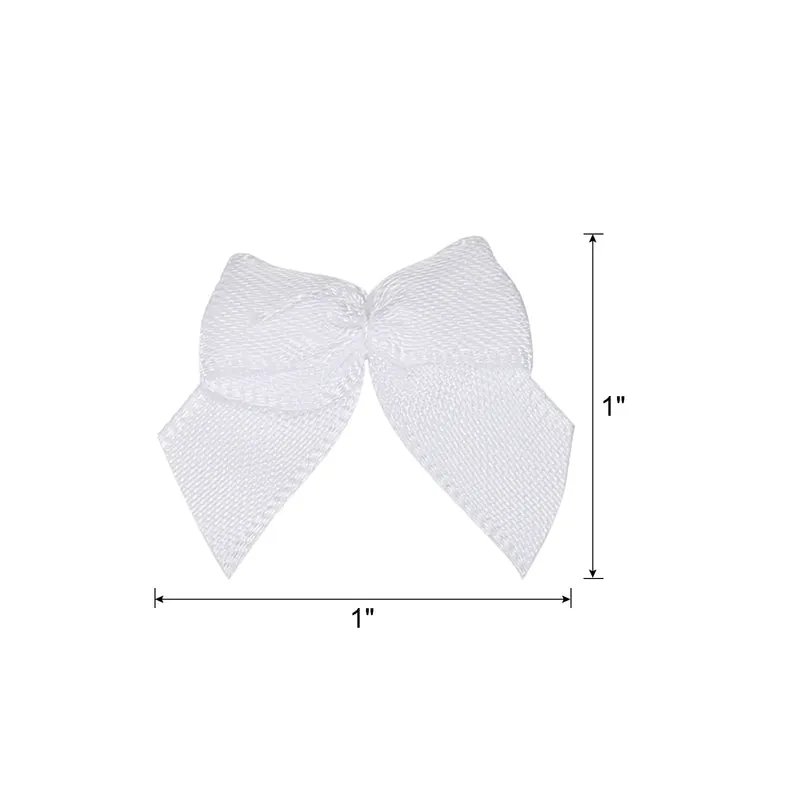 50Pcs Mini Ribbon Bow 1" Mini Fabric Satin Ribbon Flower Bows for Craft DIY Sewing Wedding Birthday Party White