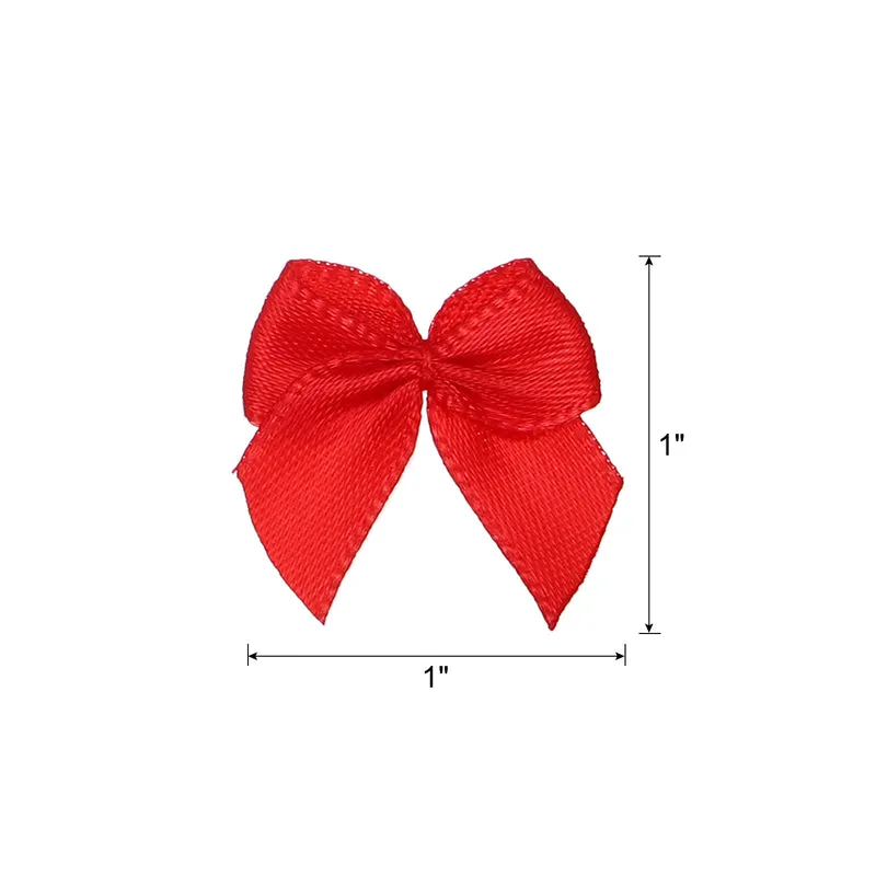 50Pcs Mini Ribbon Bow 1" Mini Fabric Satin Ribbon Flower Bows for Craft DIY Sewing Wedding Birthday Party Red