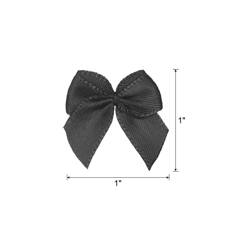 50Pcs Mini Ribbon Bow 1" Mini Fabric Satin Ribbon Flower Bows for Craft DIY Sewing Wedding Birthday Party Black