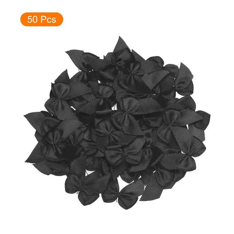 50Pcs Mini Ribbon Bow 1" Mini Fabric Satin Ribbon Flower Bows for Craft DIY Sewing Wedding Birthday Party Black