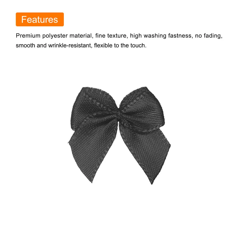 50Pcs Mini Ribbon Bow 1" Mini Fabric Satin Ribbon Flower Bows for Craft DIY Sewing Wedding Birthday Party Black