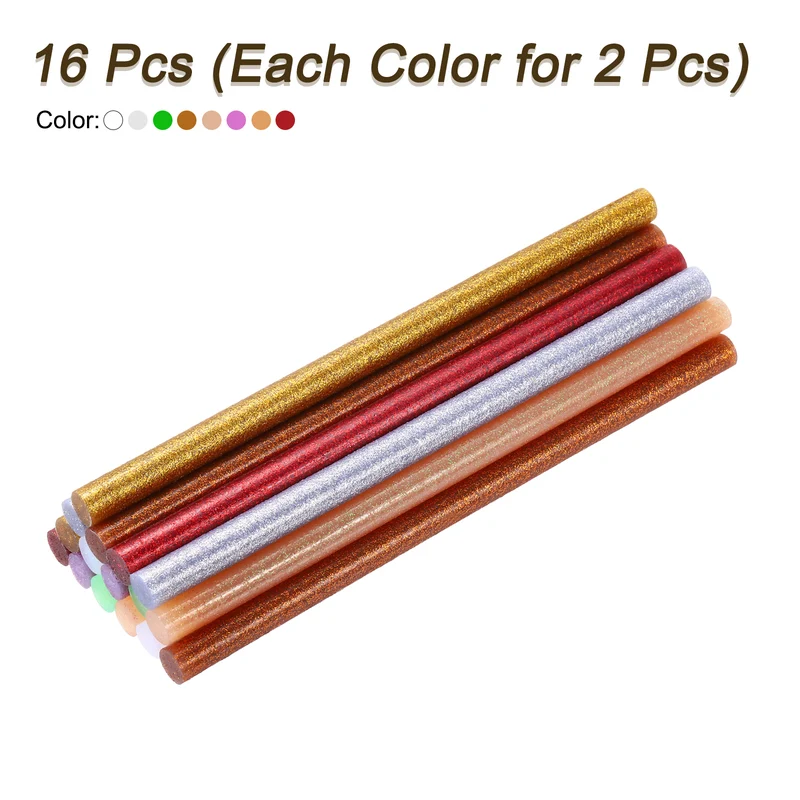 16pcs Mini Hot Glue Gun Sticks 8"x0.43" for Glue Gun, Glitter 8 Colors