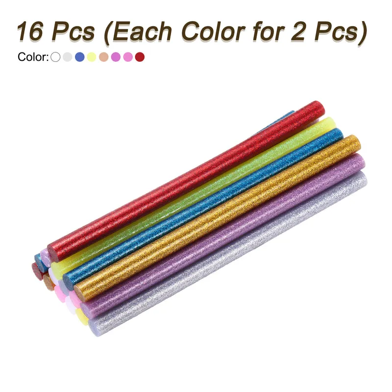 16pcs Mini Hot Glue Gun Sticks 0.43"x8" for Glue Gun, Glitter 8 Colors